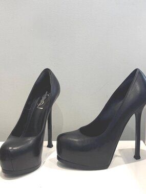 Saint Laurent Platform Pumps - YSL Black Leather Stiletto High Heels